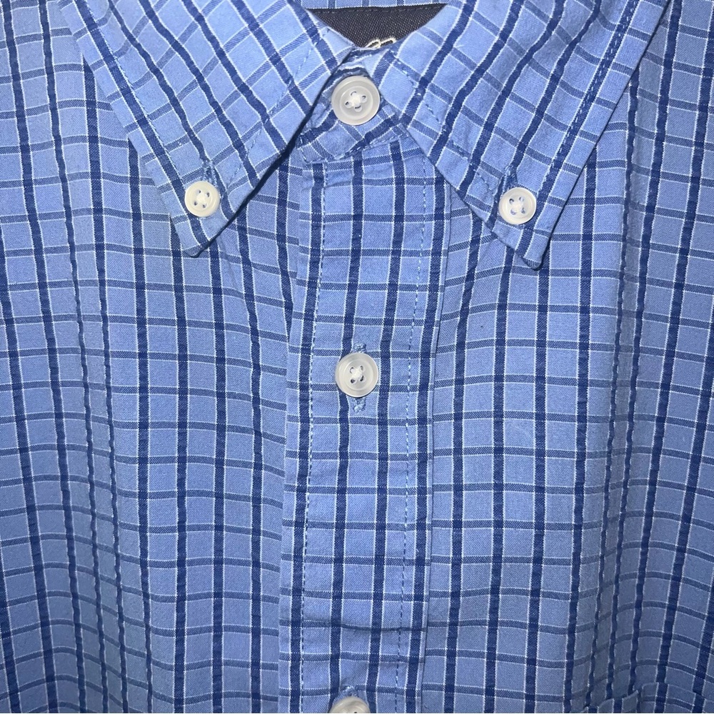 Eddie Bauer Men’s Small Blue Seersucker Checkered Short Sleeve Shirt - Picture 3 of 6